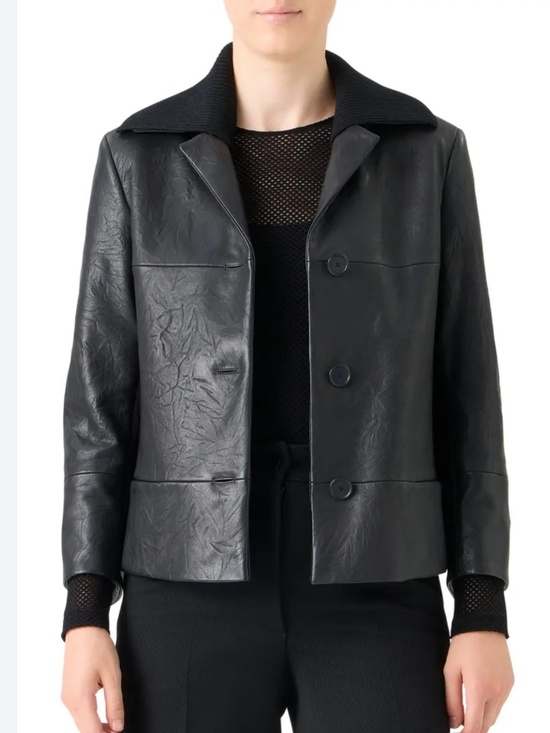 Akris Jackets & Blazers - Akris punto Crinkled Leather Jacket With Detachable Knit Collar